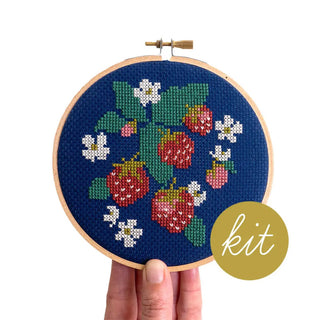 completed spread like strawberries cross stitch kit from junebug and darlin