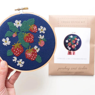 Spread Like Strawberries cross stitch kit with eco friendly packaging