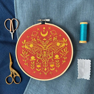 golden moth embroidery kit with gold floss