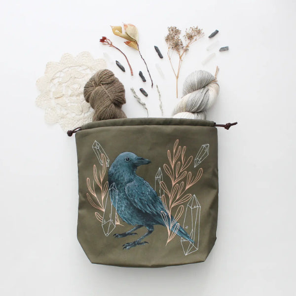 Amber the Raven knitting project bag