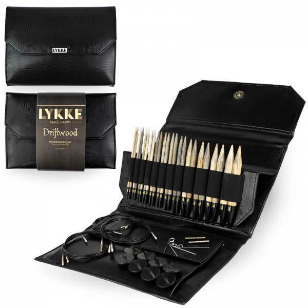Lykke Driftwood 5"  Interchangeable Circular Needle Set in Black Faux Leather