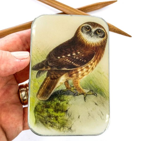 Vintage Owl Notions Tin