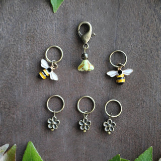 bee and bloom stitch markers with progress keeper