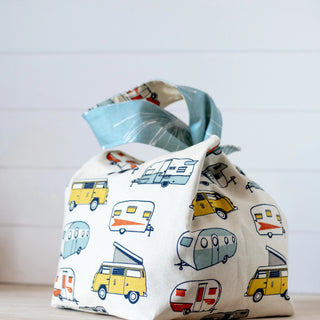 Campers dumpling bag from Binkwaffle with camper cars on the outside
