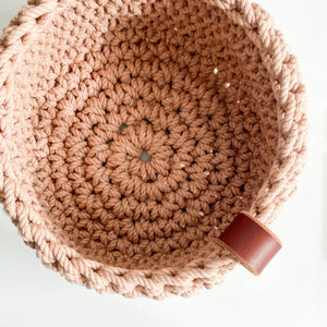 crochet rope basket in peach