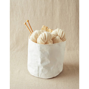 Large Cocoknits Kraft Bin with yarn in it