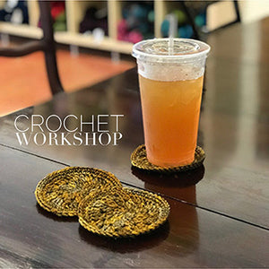 Crochet Coasters on table