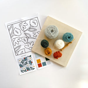 Daisy and Peony Punch needle kit with yarn, pattern, and punch needle