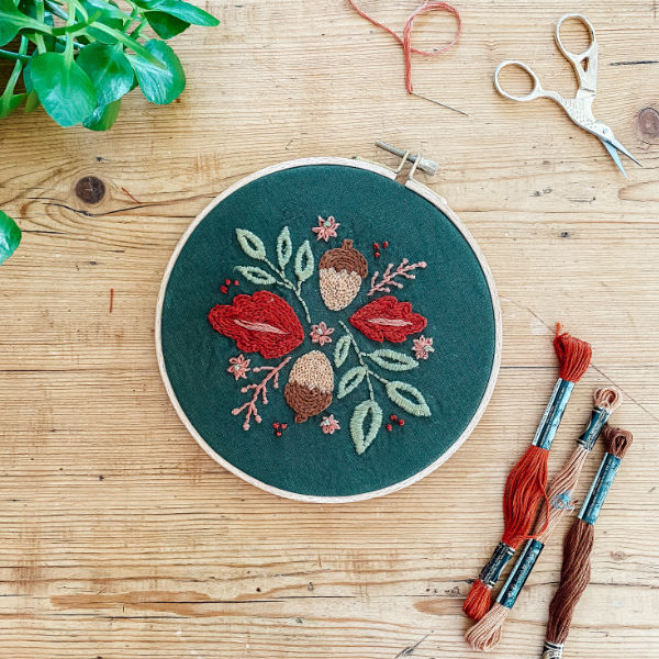 Fall Floral Embroidery with embroidery thread