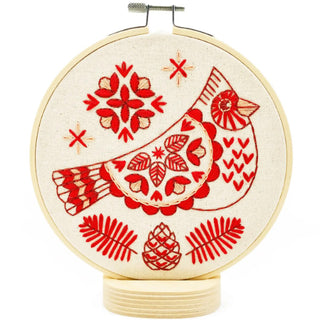 Folk Cardinal embroidery kit in red