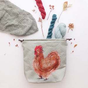 project bag with a chicken and yarn