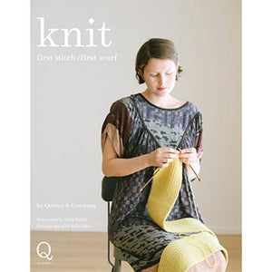 Woman learning to knit a scarf