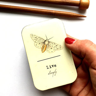 Live simply moth notions tin