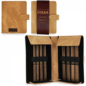 Lykke double pointed needle set in an Umber pouch