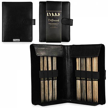 Lykke driftwood double pointed needles in a faux leather pouch