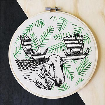 Moose Embroidery Kit in green and brown 