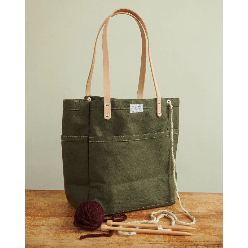 artifact knitting project bag in olive green