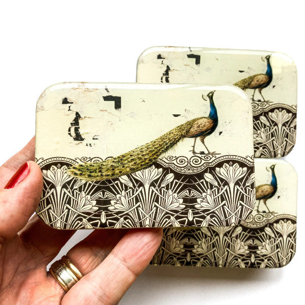 Peacock notions tin