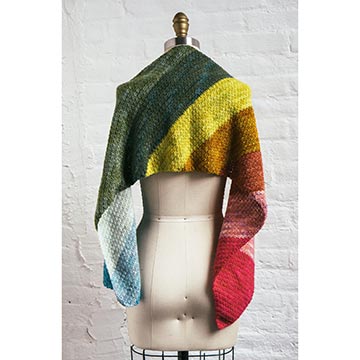 rainbow crochet scarf on mannequin
