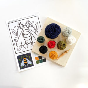 punch needle kit with pattern, yarn, and canvas