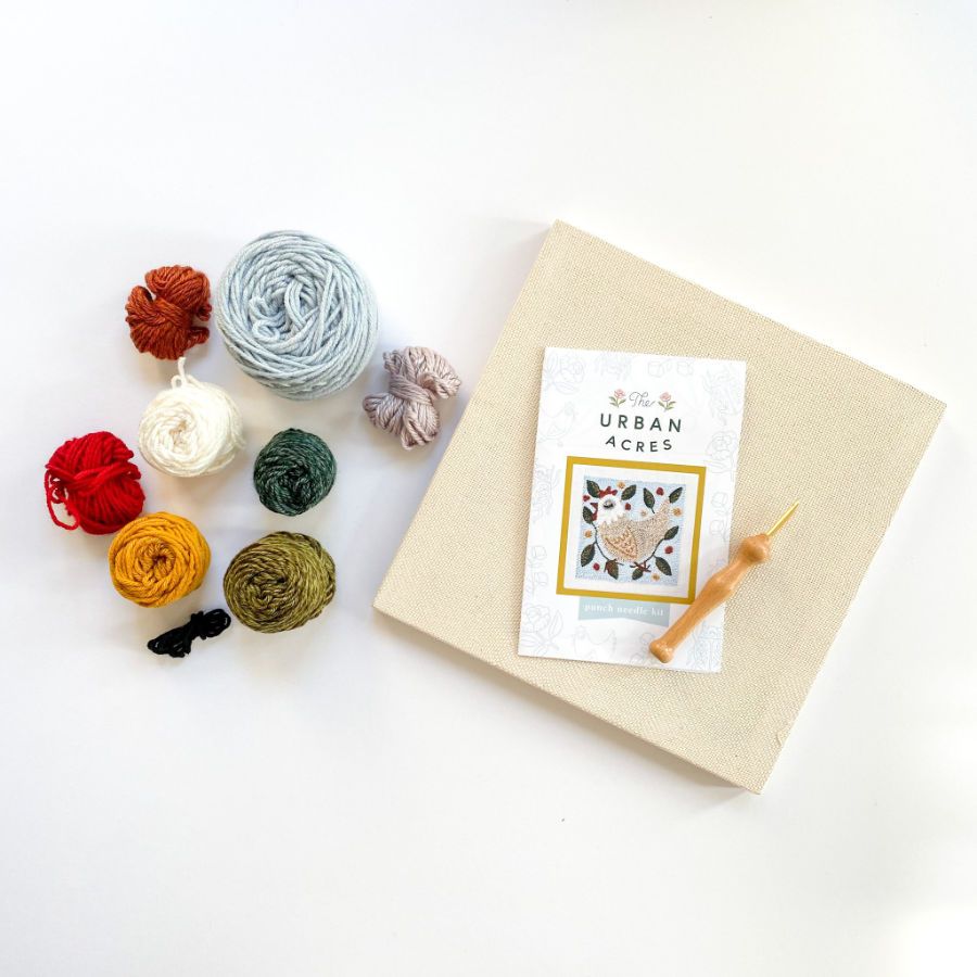 punch needle kit with yarn and canvas