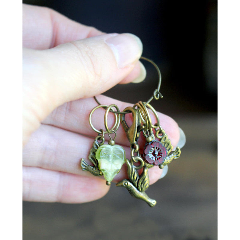 bird stitch marker with glass beads