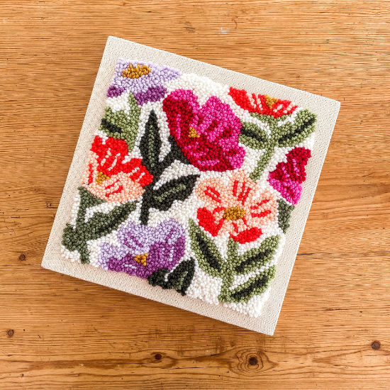 Wildflowers Punch Needle Kit with wood background