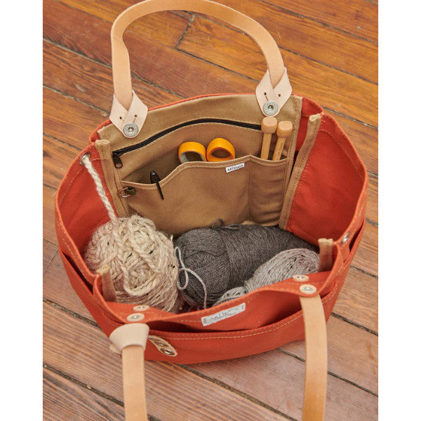 inside of canvas knitting project bag by artifact bag company