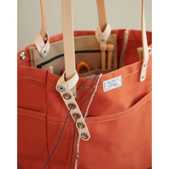knitting yarn tender on an knitting project bag