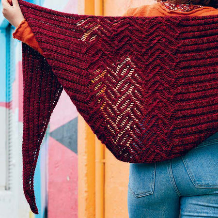 Clerestory Shawl in red and worsted weight yarn
