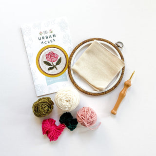 Punch needle with yarn, punch needle and embroidery hoop