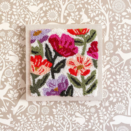 wildflower punch needle kit with lace background